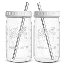 Load image into Gallery viewer, Reusable Wide Mouth Smoothie Cups Boba Tea Cups Bubble Tea Cups with Lids and Silver Straws Ball Mason Jars Glass Cups (2-pack, 32 oz mason jars) Brand Capsule Classic