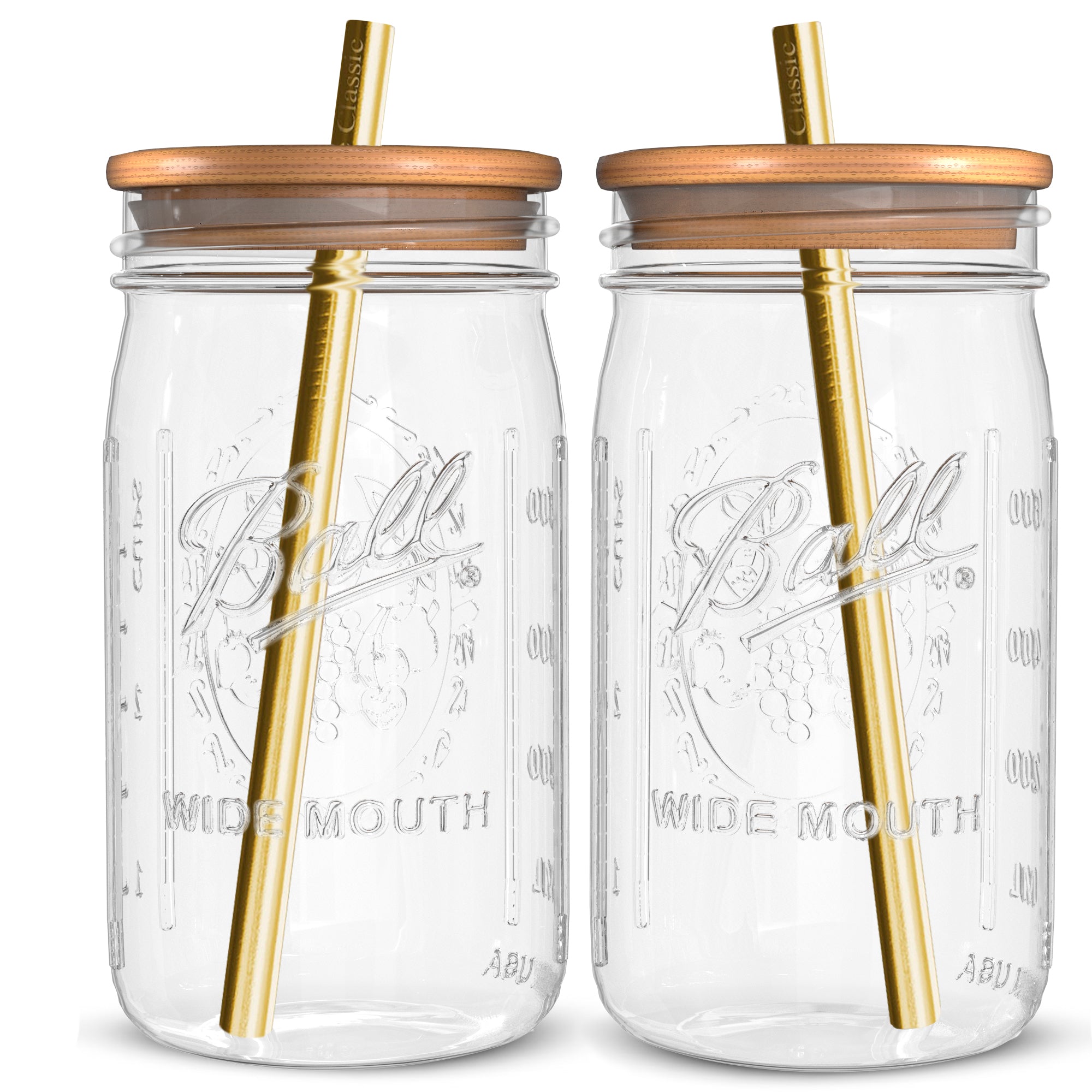 2pcs Glass Cups, Each With 2 Bamboo Lids And 2 Straws, Comes With