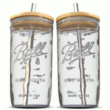 Load image into Gallery viewer, Reusable Boba Bubble Tea & Smoothie Cups - 2 Glass Wide Mouth 24oz Ball Mason Jars with Bamboo Lids - 2 Reusable Silver Stainless Steel Boba Straws Brand Capsule Classic
