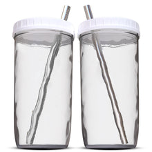 Load image into Gallery viewer, Reusable Boba Bubble Tea & Smoothie Cups - 2 Wide Mouth Smooth-Sided Jars 24oz with Leak Proof Lids - 2 Reusable Silver Stainless Steel Boba Straws Brand Capsule Classic