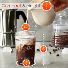 Load image into Gallery viewer, Reusable Boba Bubble Tea & Smoothie Cups - 2 Glass Wide Mouth 16oz Ball Mason Jars with Bamboo Lids - 2 Reusable Gold Stainless Steel Boba Straws Brand Capsule Classic