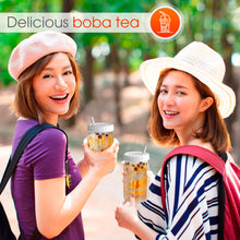 Load image into Gallery viewer, Reusable Wide Mouth Smoothie Cups Boba Tea Cups Bubble Tea Cups with Lids and Silver Straws Ball Mason Jars Glass Cups (2-pack, 32 oz mason jars) Brand Capsule Classic