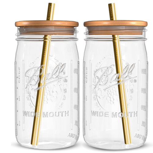 1pc/set Reusable 24oz Mason Jar Cup With Bamboo Lid, Glass Straw