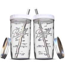 Load image into Gallery viewer, Reusable Wide Mouth Smoothie Cups Boba Tea Cups Bubble Tea Cups with Lids and Silver Straws Ball Mason Jars Glass Cups (2-pack, 24 oz mason jars)
