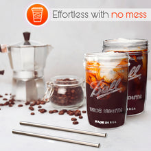 Load image into Gallery viewer, Reusable Boba Bubble Tea &amp; Smoothie Cups - 2 Glass Wide Mouth 16oz Ball Mason Jars with Bamboo Lids - 2 Reusable Silver Stainless Steel Boba Straws Brand Capsule Classic
