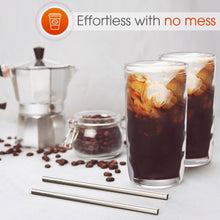 Load image into Gallery viewer, Reusable Boba Bubble Tea &amp; Smoothie Cups - 2 Wide Mouth Smooth-Sided Jars 24oz with Bamboo Lids - 2 Reusable Silver Stainless Steel Boba Straw
