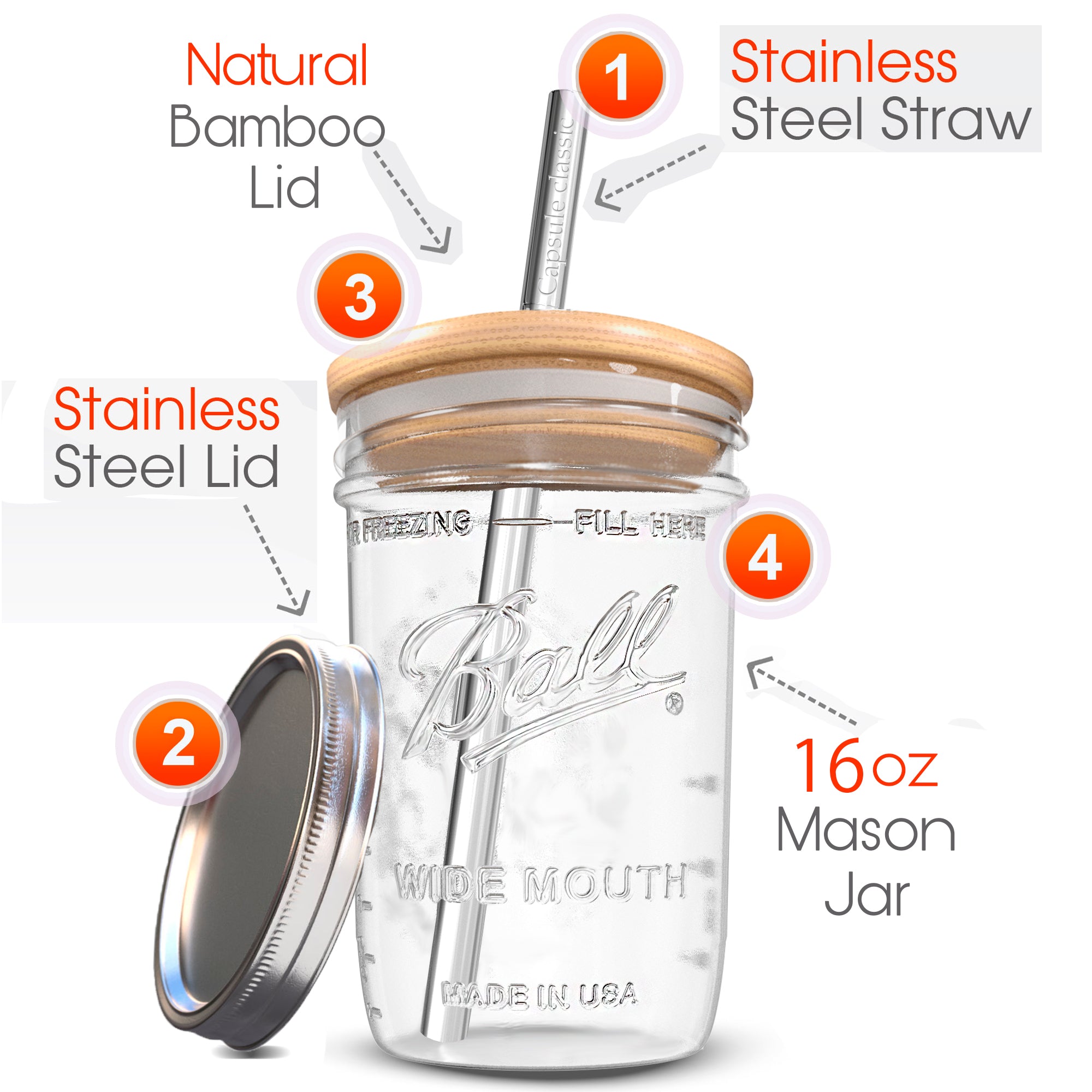 Mason Jar with Bamboo Lids and Stainless Steel Straw, 6 Pack Glass Cups  Set, 16oz Cute Boba Drinking…See more Mason Jar with Bamboo Lids and  Stainless