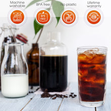 Load image into Gallery viewer, Reusable Boba Bubble Tea &amp; Smoothie Cups - 2 Wide Mouth Smooth-Sided Jars 24oz with Leak Proof Lids - 2 Reusable Gold Stainless Steel Boba Straws Brand Capsule Classic
