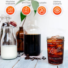 Load image into Gallery viewer, Reusable Boba Bubble Tea &amp; Smoothie Cups - 2 Glass Wide Mouth 16oz Ball Mason Jars with Bamboo Lids - 2 Reusable Gold Stainless Steel Boba Straws Brand Capsule Classic
