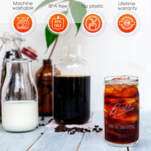 Load image into Gallery viewer, Reusable Wide Mouth Smoothie Cups Boba Tea Cups Bubble Tea Cups with Lids and Gold Straws Ball Mason Jars Glass Cups (2-pack, 32 oz mason jars) Brand Capsule Classic
