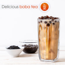 Load image into Gallery viewer, Reusable Boba Bubble Tea &amp; Smoothie Cups - 2 Wide Mouth Smooth-Sided Jars 24oz with Bamboo Lids - 2 Reusable Gold Stainless Steel Boba Straws
