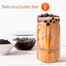 Load image into Gallery viewer, Reusable Wide Mouth Smoothie Cups Boba Tea Cups Bubble Tea Cups with Lids and Gold Straws Ball Mason Jars Glass Cups (2-pack, 32 oz mason jars) Brand Capsule Classic
